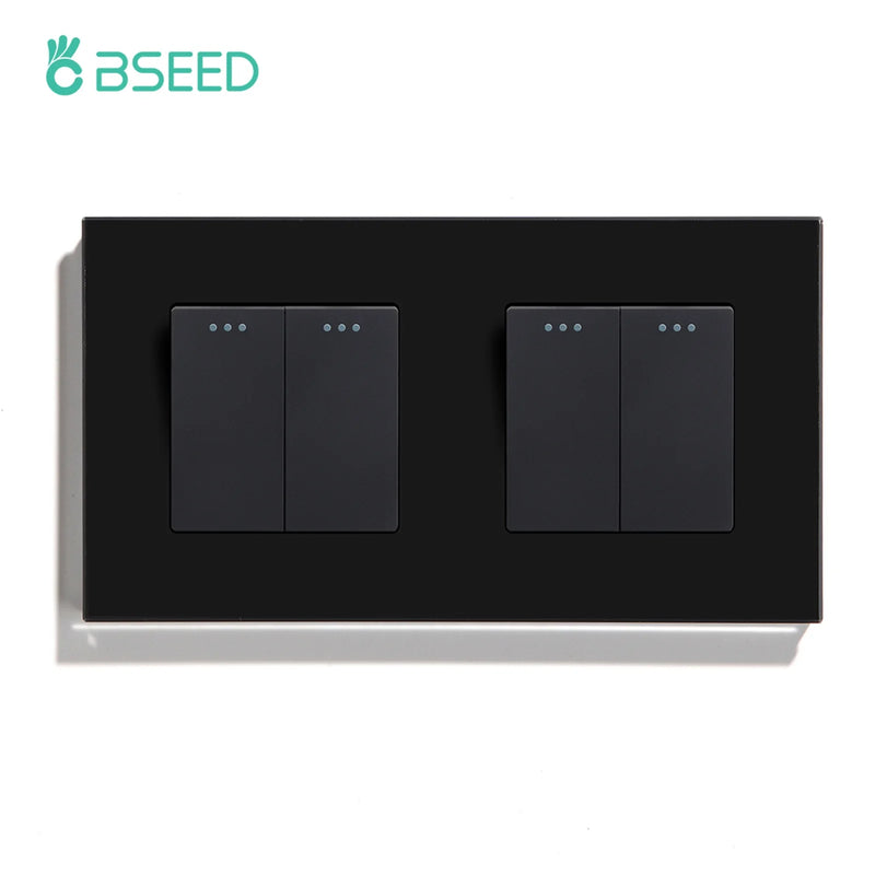 BSEED EU Standard Wall Light Switch 1/2Gang 1Way Toggle Switch Glass Panel Mechanical Wall Switch On Off 10A 250V Blue Backlight
