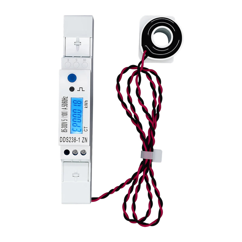 TOMZN CT Energy Meter LCD,85-300V(400Vmax),100A,50/60Hz,meas.pos/rev active&reactive energy,V,A,Hz,PF,backlight.