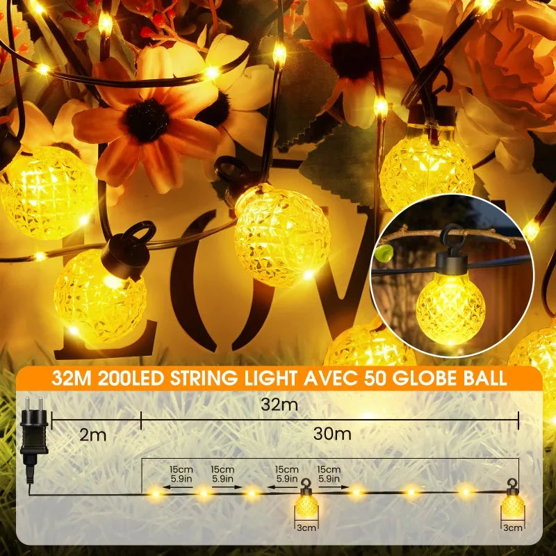 ចង្កៀងព្យួរជញ្ជាំង LED បែប Retro G40 ខ្សែ IP44 ធន់នឹងទឹក ធ្វើពីទឹកកក ពេជ្រ E12 កញ្ចក់ពណ៌លឿង ភ្ជាប់ខាងក្រៅ អំពូលតុបតែងសួនច្បារ