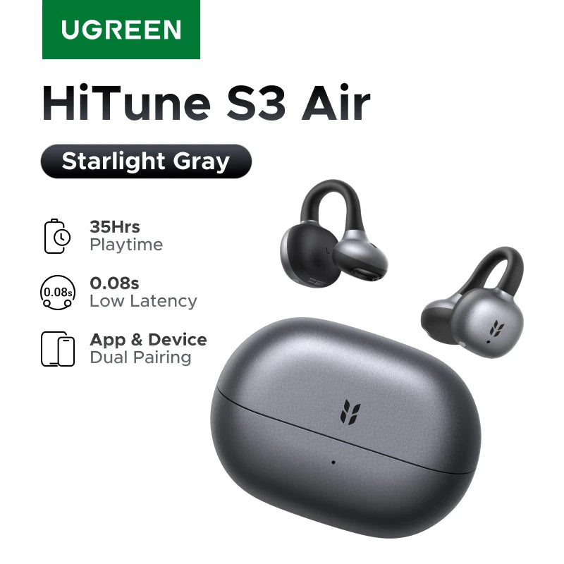 【2026】UGREEN HiTune S3 Air Open Ear Earbuds Bluetooth Clip On Wireless Headphones ENC Mic forCalls Earphones for Running Workout