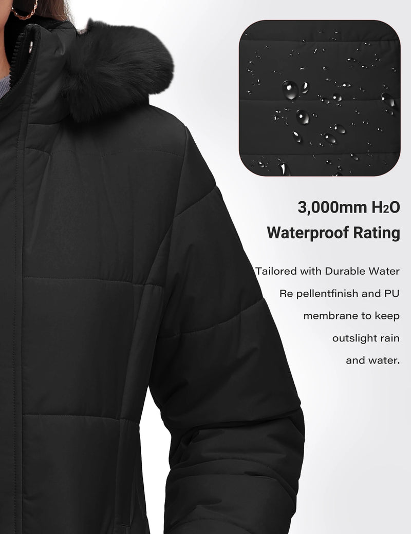 TACVASEN Womens Waterproof Long Parka Coat Shearling Fleece Lined Winter Warm Outdoor Coat Removable Hooded With 3 Pockets Coat