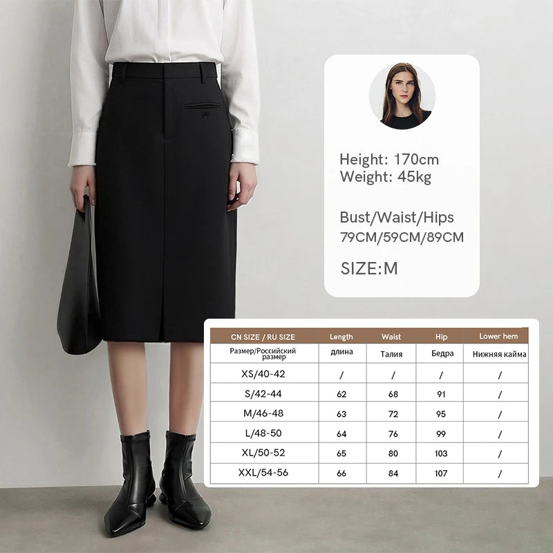 Amii Women's Skirt 2026 Autumn New Slit Hem Office Straight Midi Skirts Elegant Tailored Fit Versatile Woman Clothes 12613021