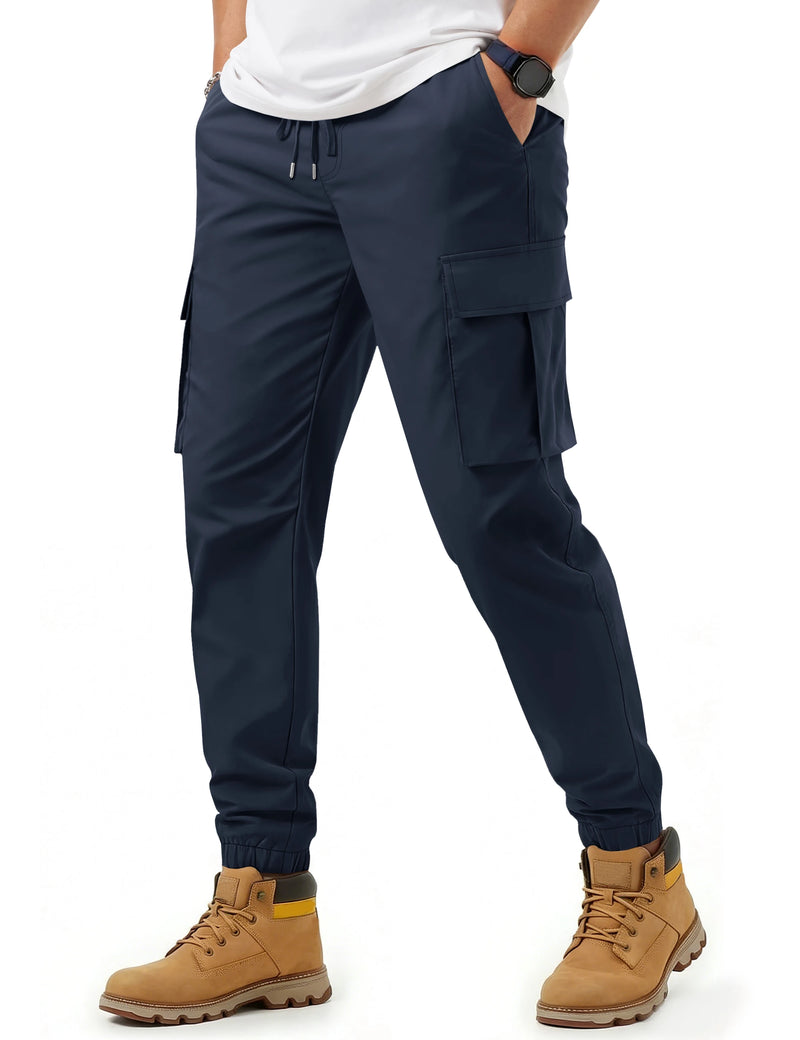 TACVASEN Men's Casual Cargo Pants Joggers With 5 Pockets Elastic Waist Drawstring Tapered Work Pant with Pockets Sweatpants