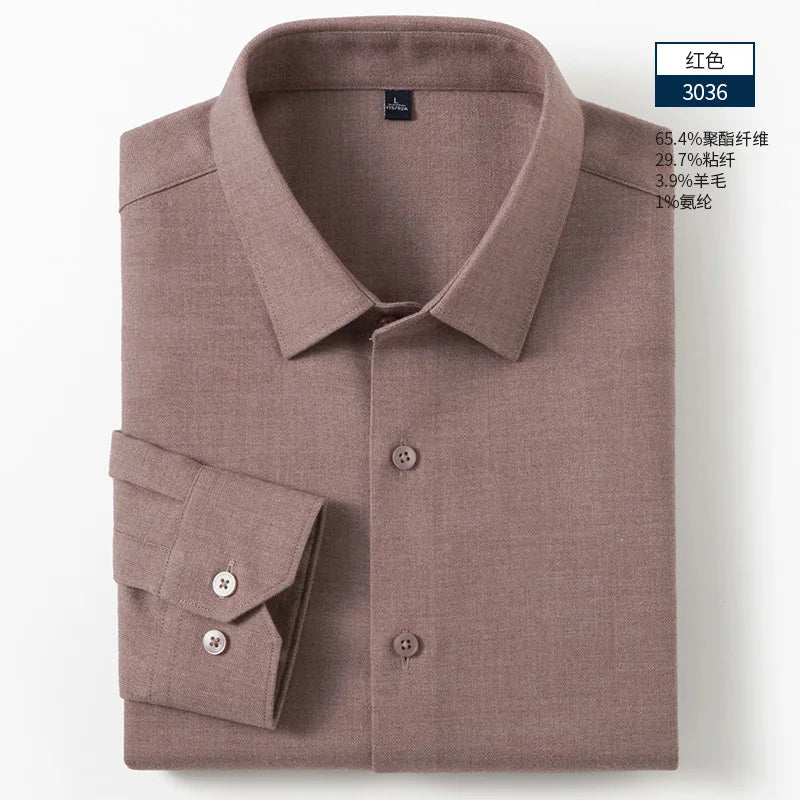 Autumn and Winter Men's Clothing Wool Shirt Square Collar Youth Business Casual Business Gentleman Slim Fit Business Shirt