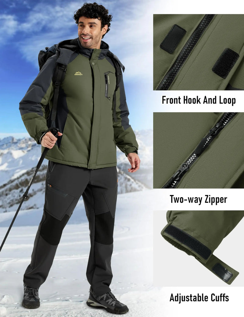 TACVASEN Mens Winter Padded Ski Snow Coats Waterproof Fleece Insulated Parka Jackets Outdoor Snowboard Warm Daily Raincoat