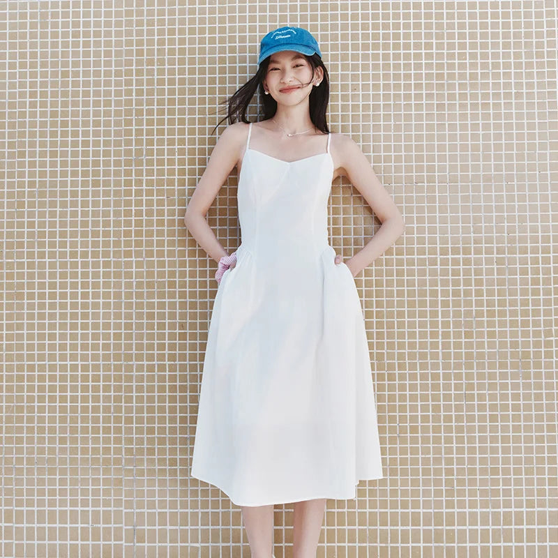 Semir Dress Women Elegant Solid Color Versatile Fashion Gentle 2025 New Summer Minimalist Strappy Dress for Chic Outfits