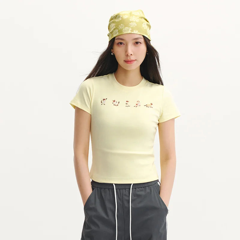 Semir Womens Tshirt 2026 Short Slim Regular Shoulder Cat Printed Cute Casual Fashion Daily Wear