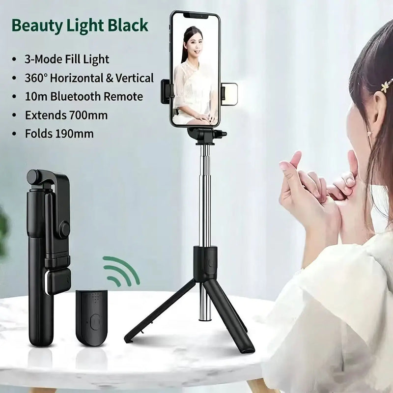 Extendable Selfie Stick Tripod with Wireless Bluetooth Remote Shutter Multifunctional Handheld Phone Stand for Live Streaming An