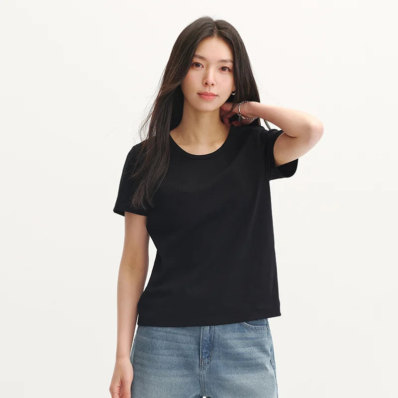 Semir Womens Tshirt 2026 Slim Solid Basic Crew Neck White Fashion Casual Soft Daily Wear