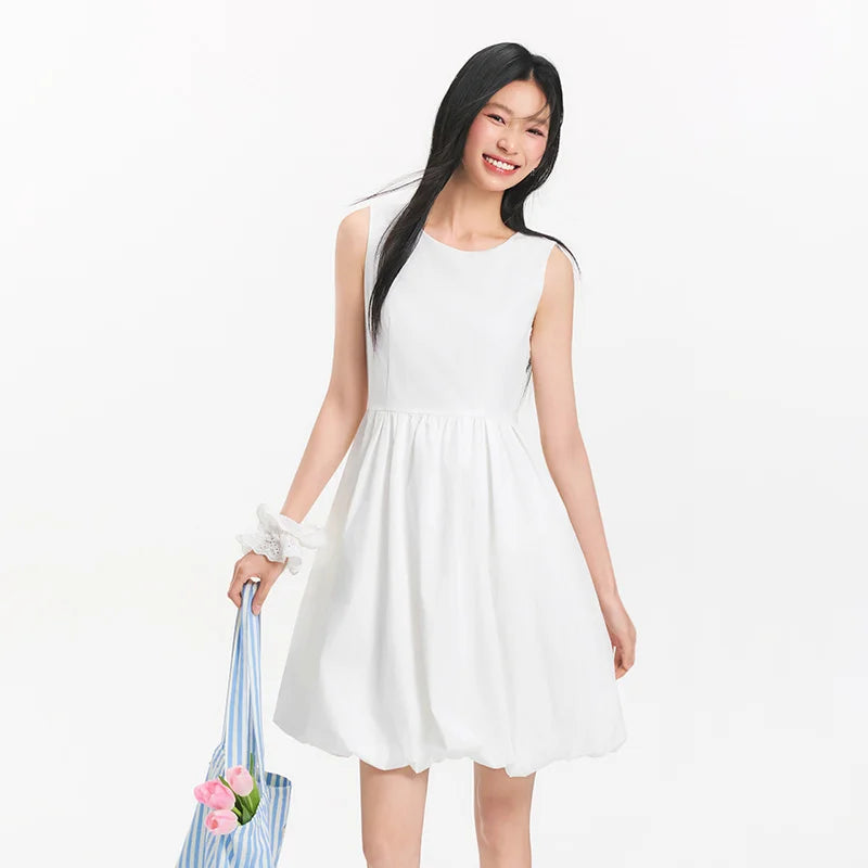 Semir Women Dress Crew 2026 Sleeveless Solid Waist Cinched Urban Casual Everyday Style Soft Comfortable Daily Wear Trendy