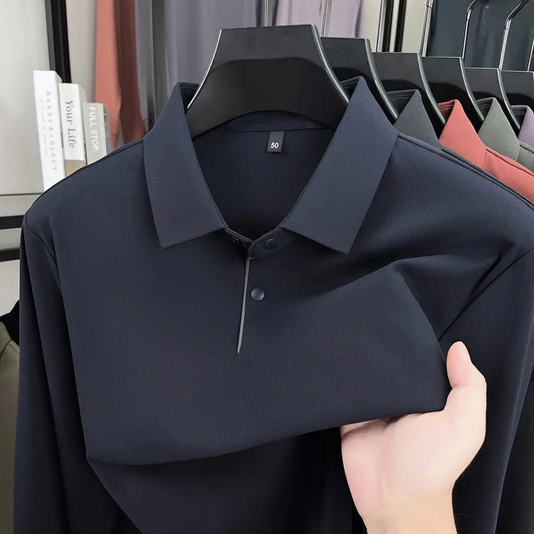 Men's Premium Polo Shirt – Soft Brushed Cotton Blend, Color-Blocked Placket, 4-Way Stretch, Anti-Pilling, No Iron