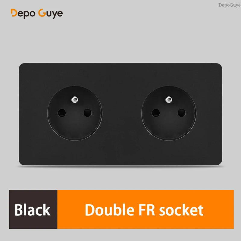 172 Type Retro Double EU French Metal Wall Power Socket Panel,Black/White Brushed Stainless Steel Antique Outlet Brass For Home