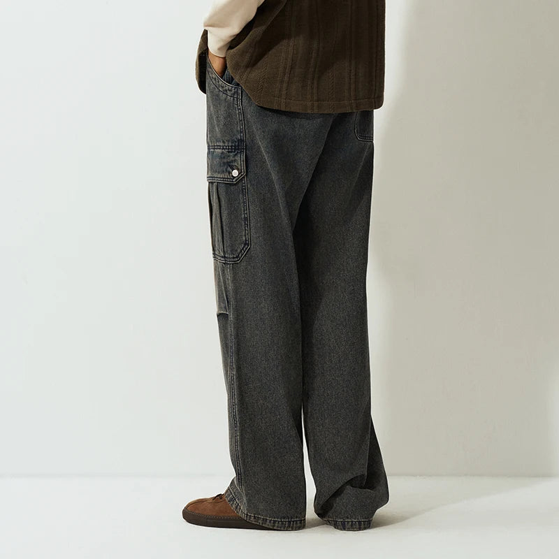 Semir Jeans Men Loose Wide Leg Cargo Pants Retro Distressed Big Pocket 2025 Winter New Long Pants Men'S Clothing