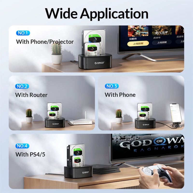 ORICO Dual-bay Hard Drive Docking Station for 2.5/3.5 Inch HDD SSD SATA to USB 3.0 HDD Docking Station with 12V3A Power Adapter
