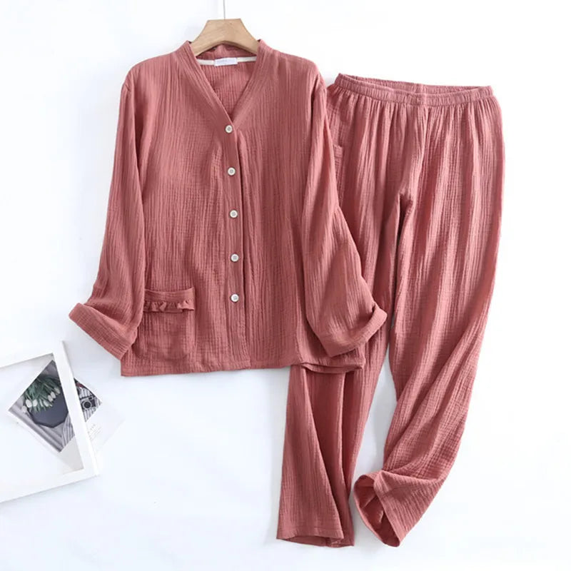 Spring Autumn Sleeping Pajamas Women's Long Sleeve Pants Sleepwear Suit Pure Cotton Home Clothes Casual Pijama Mujer Female Set