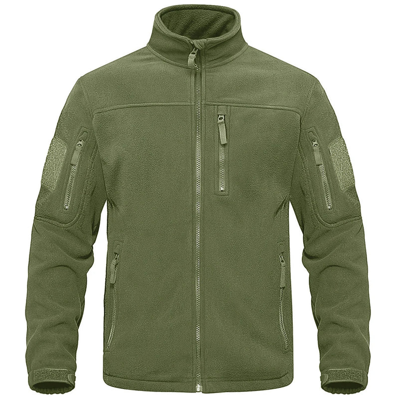 TACVASEN Full Zip Up Green Fleece Jacket Thermal Warm Work Coats Mens Zipper Pockets Casual Hiking Training Outwear Windbreaker