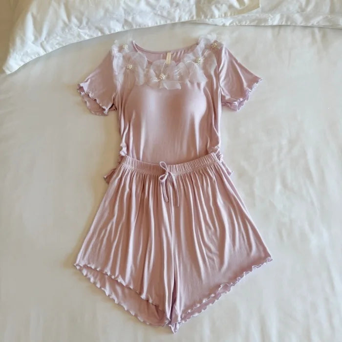 Summer Sleepwear Women's Pajama Elegant 2 Pieces Sleeping Home Suit 2026 New Short Sleeve Top Shorts Homewear Pijama Pyjamas