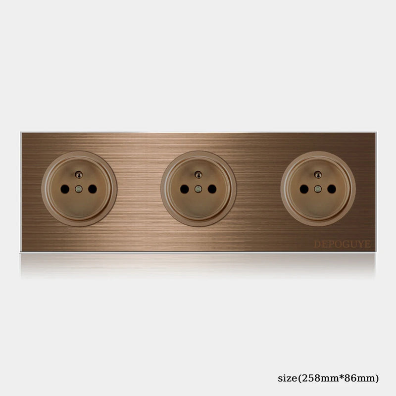 High quality coffee color universal Retro Eu FR 220V wall light switch,Reset button switch electrical socket with LED indicator