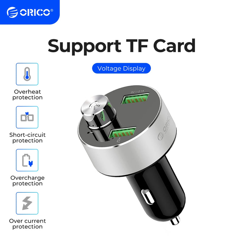 ORICO Dual USB Car Charger Car Cigarette Lighter Charger with U-disk TF Card Reader for Mobile Phone Tablet GPS