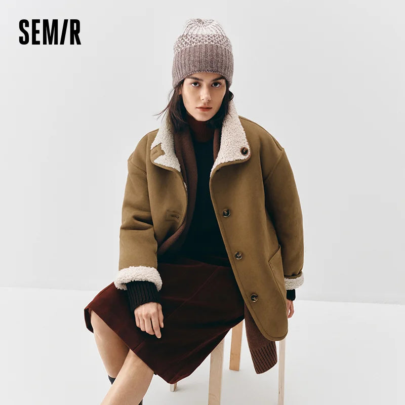 Semir Women Jacket Faux Suede Reversible Design Mid Length 2026 Winter Everyday Style Layering Design Comfort Fit