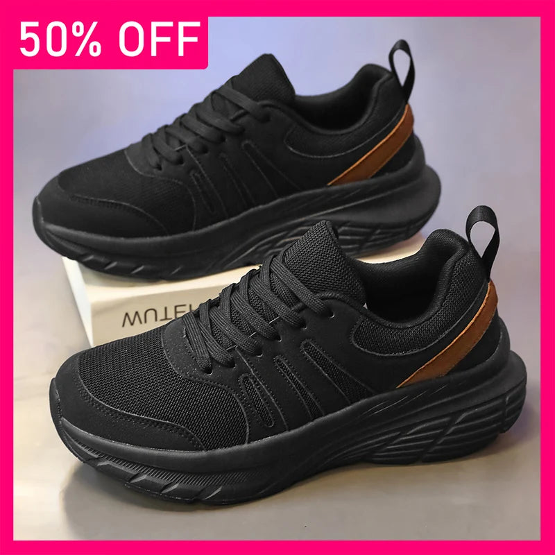 Men Sports Shoes Trendy Mesh Breathe Lace Up Outdoor Running Shoes New Soft Sole Shock-absorbing Comfort Versatile Tennis Shoes