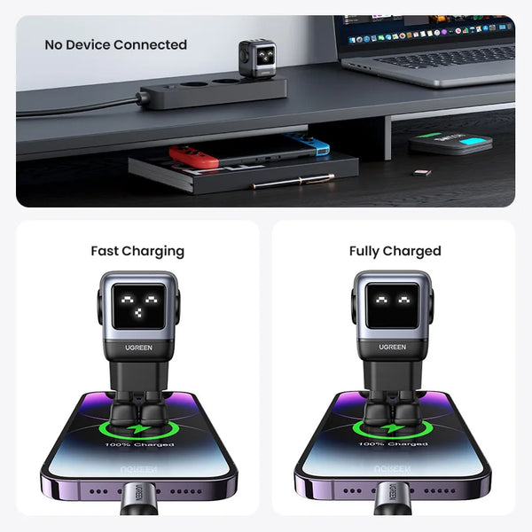ឆ្នាំងសាក UGREEN 65W GaN ឆ្នាំងសាក Uno Robot Design Quick Charge 4.0 3.0 PPS PD Fast Charger សម្រាប់ iPhone 18 17 16 Pro Macbook Laptop Tablet