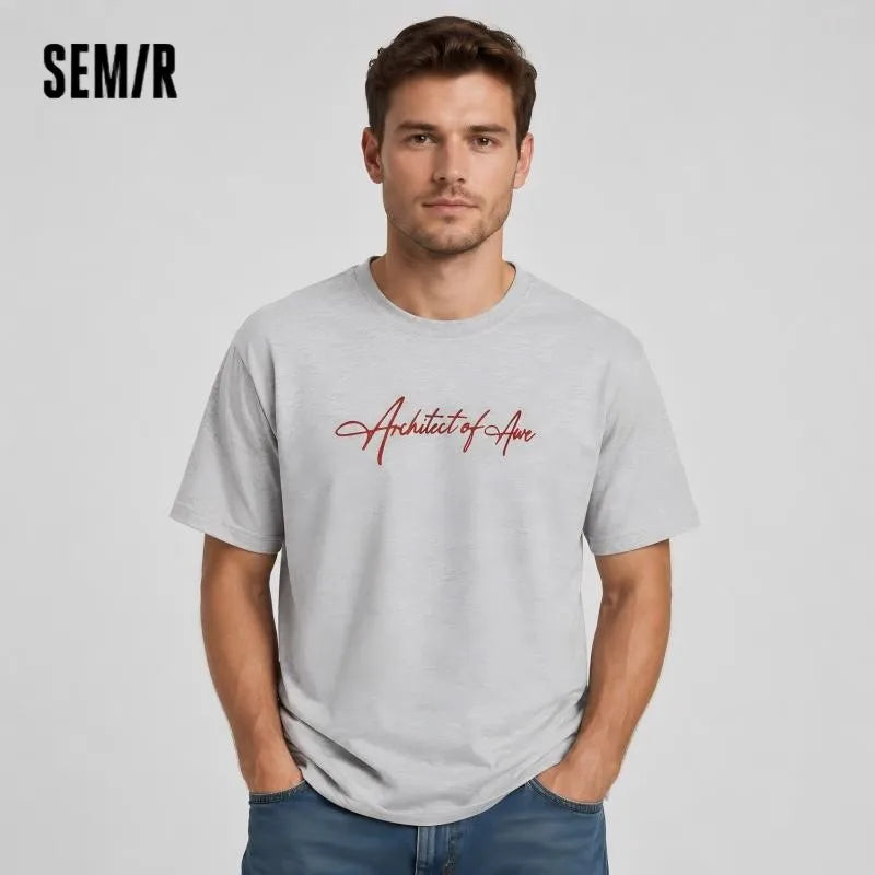Semir Mens Tshirt 2026 Trendy Hand Drawn Letter Printed Knitted Loose Crew Neck Casual Fashion
