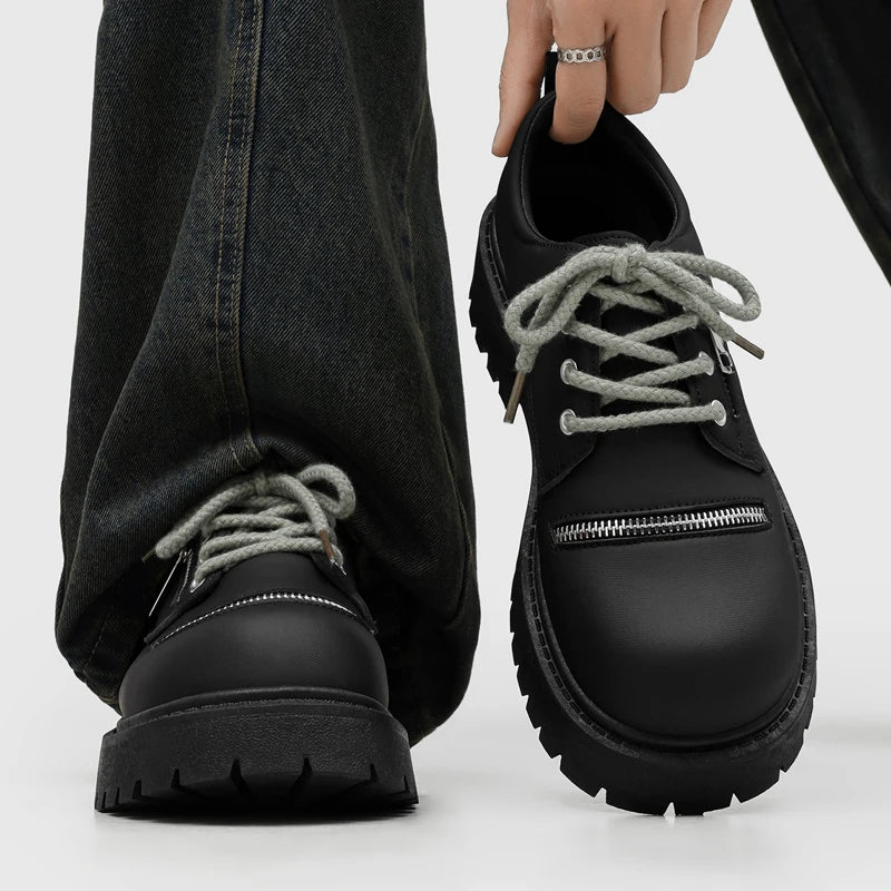 Men's zipper big head thick sole casual shoes Four seasons light breathable soft sole outdoor walking shoes business dress shoes