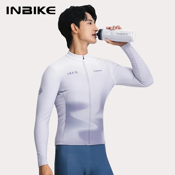 INBIKE Men Fine Brushed Fleece Long Sleeve Thermal Cycling Jersey with Multiple Pockets Winter Bike Jacket for Cycling Clothing