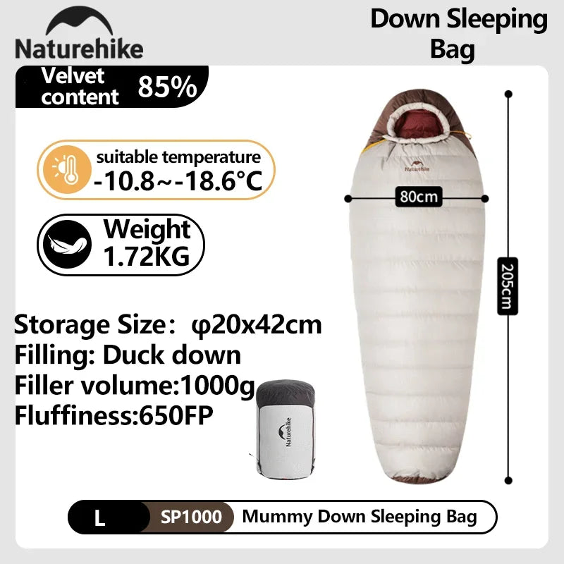 Naturehike Winter Sleeping Bag SnowBird 20D Mummy Ultralight Duck Down Sleeping Bag Portable Hiking Outdoor Camping Sleeping Bag