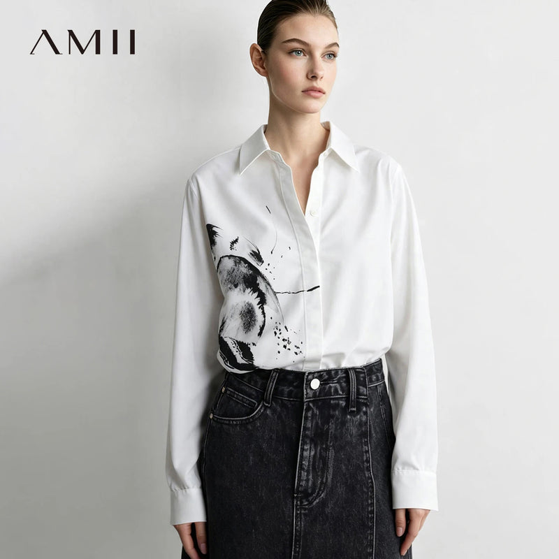 Amii Women's Shirt Lapel Collar Cotton Long Sleeve Blouse Casual Commuter Minimalist Tops 2026 Autumn Shirts for Women 12643100