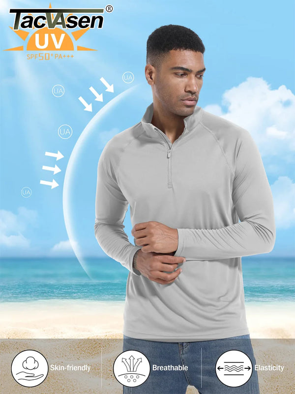 TACVASEN UPF 50+ T-shirts Men's 1/4 Zip UV Protection Long Sleeve T Shirts Fishing Hiking Performance Tee Shirts Pullover Tops