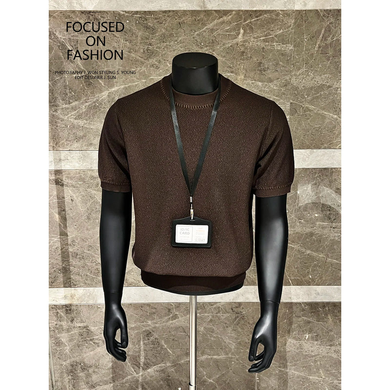 Old Money Style Men's T-Shirt, Collar Jacquard Knit Short Sleeve, Premium Casual Top