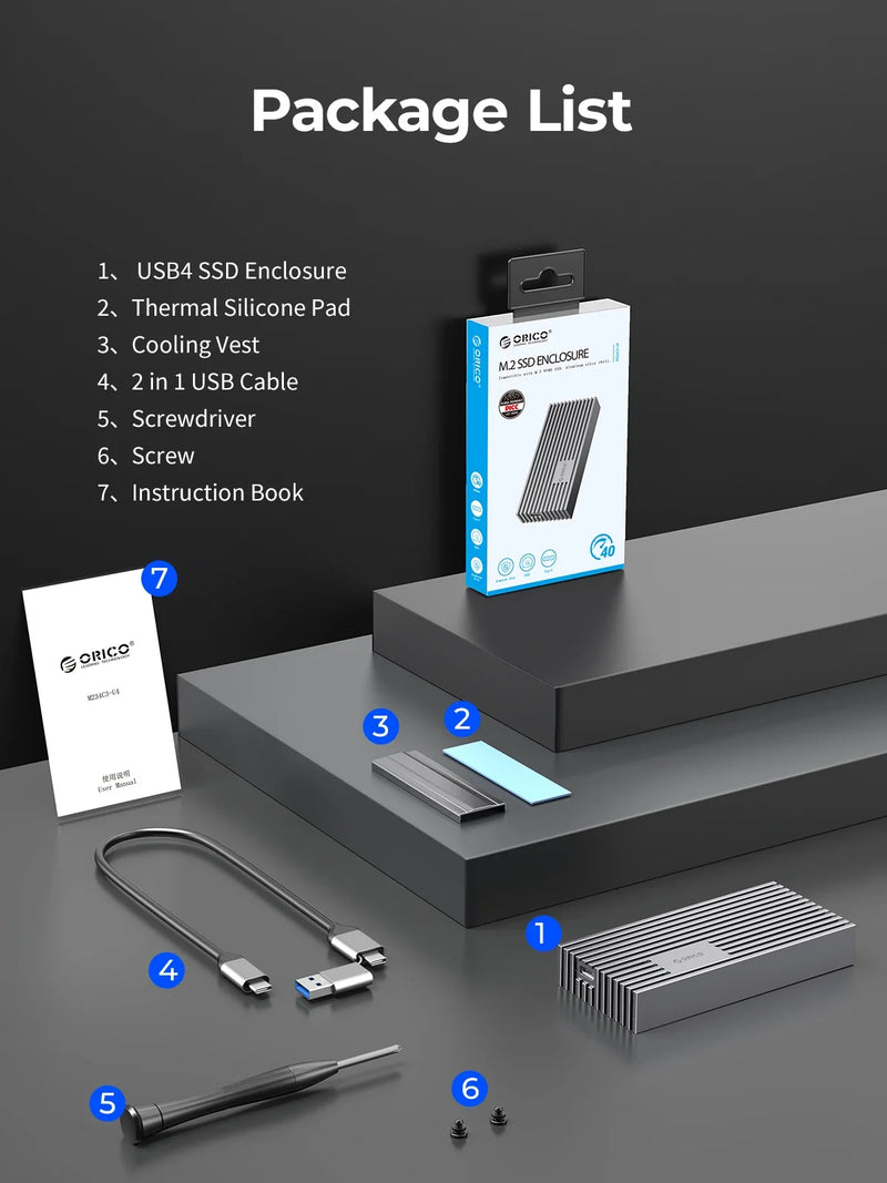 ORICO NVMe M.2 SSD Enclosure USB4 40Gbps PCIe3.0x4 20Gbps 10Gbps M.2 External Case Compatible with Thunderbolt 3/4