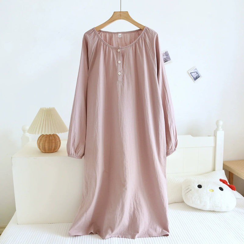 Gauze Cotton Sleepwear Women's Nightie New Spring Summer Long Sleeve Loose O-Neck Nightgowns Nightwear for Woman Night Clothes