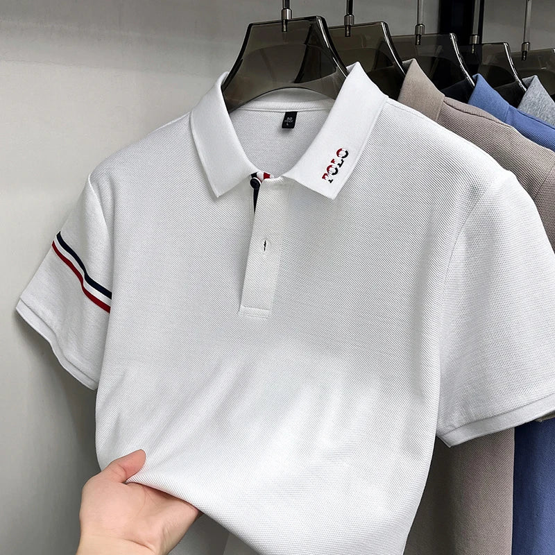 100%Cotton Man Short-Sleeved Polo Shirt Lapel Button Letter Embroidery Summer New Polo Shirt Casual Fashion Breathable Mens Wear
