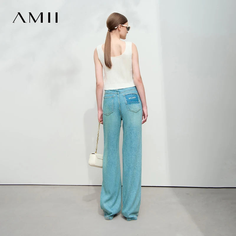ខោខូវប៊យរដូវក្តៅ AMII Minimalist សម្រាប់ស្ត្រីឆ្នាំ ២០២៦ ខោខូវប៊យវែង Lyocell ខោប៉ោងត្រង់ធម្មតា 12552038