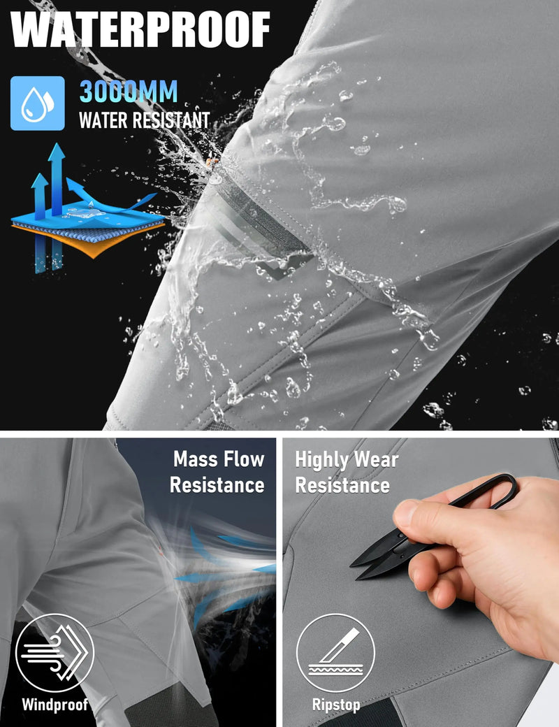 TACVASEN Men's Waterproof Trousers Lightweight Quick Dry Outdoor Work Pants Stretch Windproof Comfort Pants With 4 Pockets