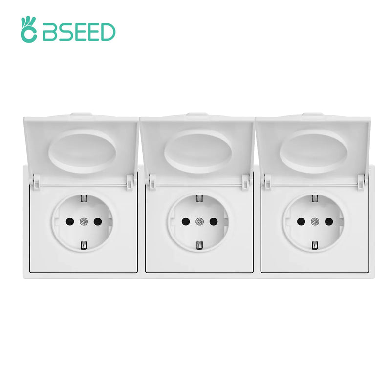 BSEED EU Standard Wall Power Socket With Cover Electrical Outlets Waterproof Wall Plug White Black Plastic Frame 16A