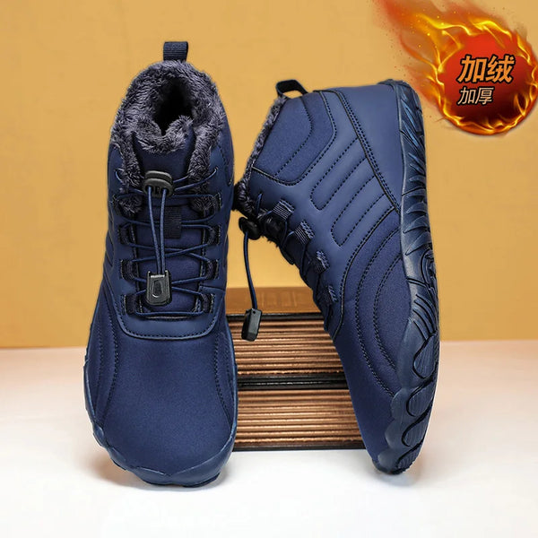 Men Women Winter Barefoot Boots Warm Fleece Lined Wide Toe Box Non Slip Outdoor Snow Hiking Shoes Minimalist Quick Release Laces