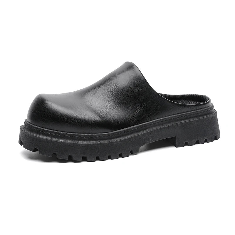 Men's Classic Mules Casual Slip-On Shoes Four Seasons Soft Sole Anti-Slip Breathable Outdoor Walking Leather Shoes Semi Slippers