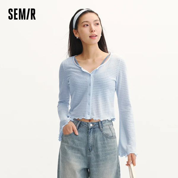 អាវយឺត Semir សម្រាប់នារី 2026 ធ្វើពីក្រណាត់ Jacquard រាងស្លីម កមូល ប៉ាក់បែប Urban Casual Everyday Style ទន់