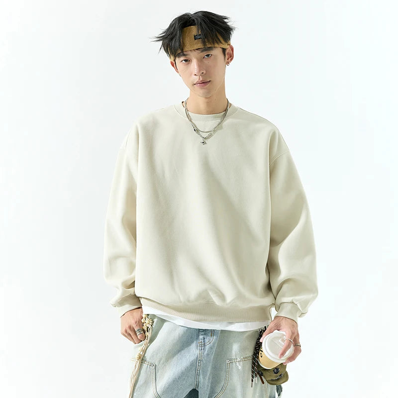 DUKEEN 450G Heavyweight Men's Sweatshirts Autumn and Winter New Solid Color Fashion Basic Pullovers 7 Color