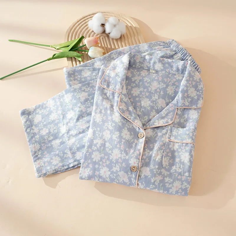 Spring Autumn Pajamas for Lady 100% Cotton Home Suit Two Piece Set Sleepwear Woman Night Clothes Pijama Two-Piece Women's Set