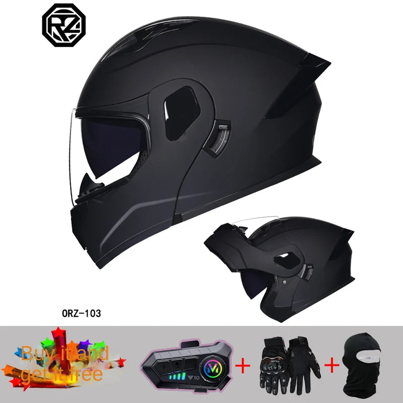 ORZ high-quality motorcycle professional racing flip helmet ABS material modular dual lens Bluetooth helmet DOT certification