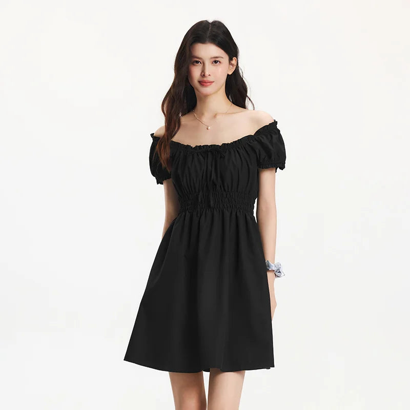 Semir Bowknot Dress Women Youthful 2025 Summer New Playful Square Neck Lace Trim Flirty Short Dress