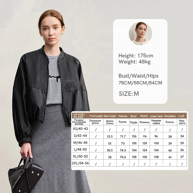 AMII Women's Leather Jacket 2026 Winter New Solid Loose Short Leather Jacket Versatile PU Long Sleeve Women's Clothing 12554046