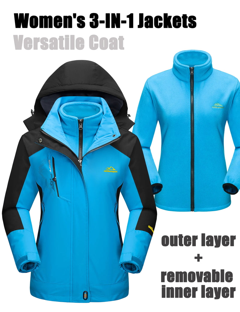 TACVASEN Women's Winter 3 in 1 Snow Parka Coats Waterproof Fleece Lined Ski Hiking Jackets Thermal Windproof Hooded Coats