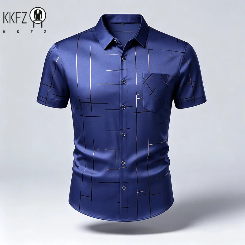 New Mens Lapel Short Sleeve Dress Shirts Anti Wrinkle Smooth Touch Fabric Slim Silhouette Office Daily Wear Tops