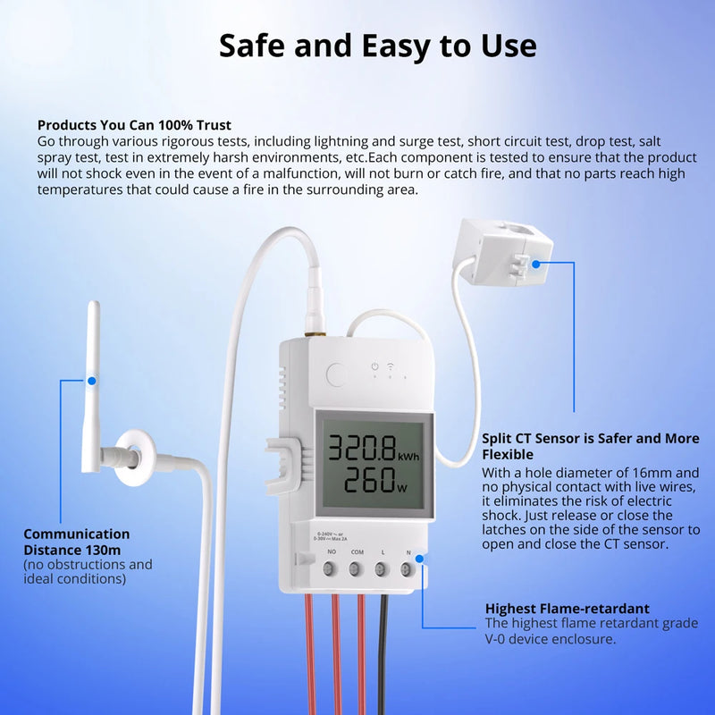 SONOFF POWCT Ring Smart Power Meter ESP32 Chip Non-Contact CT 100A Energy Monitor Contacter Control Works with Alexa IFTTT
